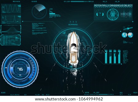 HUD UI. Spyware app for tracking. CIA surveillance. Search by satellite. Application by surveillance on the map in HUD style design. App navigation in the HUD UI style.
Technology Elements. yacht Foto stock © 
