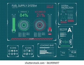HUD UI for technology app. Futuristic user interface HUD and Infographic elements. Abstract virtual graphic touch user interface. UI hud infographic interface screen monitor radar set web elements