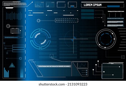 HUD, UI, UX, GUI futuristic user frame interface screen elements set. High tech screen for video game. Sci-fi concept design. Square Frames Blocks HUD Interface Elements