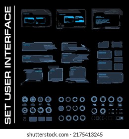 HUD user interface. Futuristic virtual user interface with frames, callouts and dialog boxes. PC with digital interface for communication or video games with HUD elements