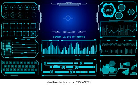 HUD User Interface Space Monitor Control Design Concept Control Panel Vector Background. Abstract Futuristic UI Communication Dashboard Design Template Illustration.