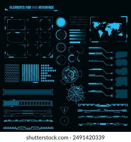 Interfaz de usuario HUD con Elementos de Vector. Pantalla interactiva con panel de control. UI de HUD futurista con elementos infográficos. Vector.