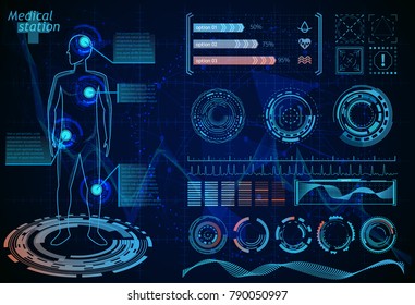 Hud vector infographics futuristic interface. Medicine element background. Healthcare scientific abstract background