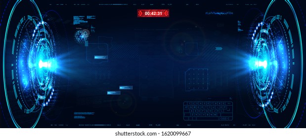 HUD virtual space with a double hologram. VR Command Center. Dashboard Futuristic User Interface. Circle tech elements, innovation design for presentation. Virtual reality space. Vector illustration