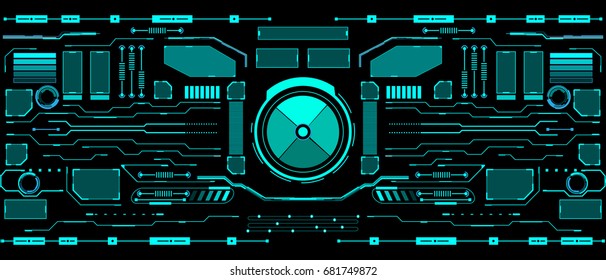 HUD Visualization Communication Interface Control Panel Vector Background. Light Green Abstract Element Circles And Line Illustrator Template.