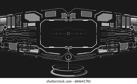 HUD Visualization User Interface Control Panel Vector Background. Abstract UI Element Screen Display Communication Concept.