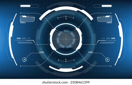 HUD white sci-fi interface screen view black geometric design virtual reality futuristic technology creative display on blue vector illustration.