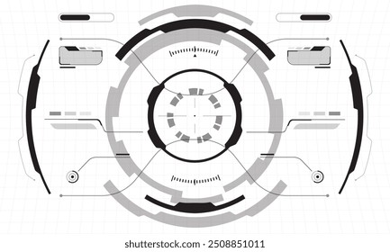 HUD branco sci-fi interface tela visão cinza geométrica design realidade virtual tecnologia futurista exibição criativa em branco vetor ilustração.