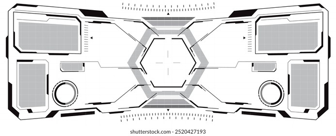 HUD white sci-fi interface screen view grey geometric design virtual reality futuristic technology creative display on white vector.