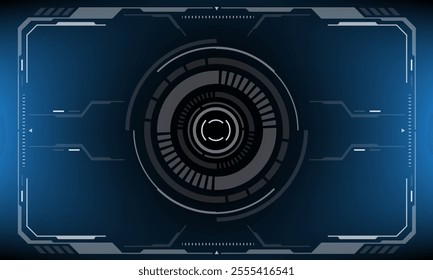 HUD white sci-fi interface screen view black geometric design virtual reality futuristic technology creative display on blue vector illustration.
