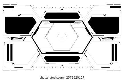 HUD white sci-fi interface screen view grey geometric design virtual reality futuristic technology creative display on white vector
