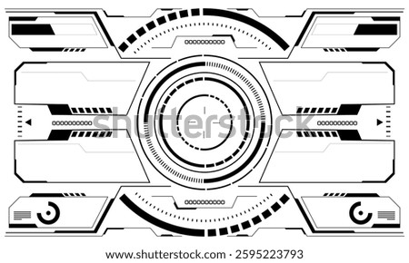 HUD white sci-fi interface screen view black geometric design virtual reality futuristic technology creative display on white vector illustration.
