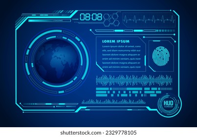 HUD World Circuit Board Zukunftstechnologie, Hintergrund des blauen hud Cybersicherheitskonzepts