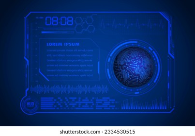 HUD World circuito board tecnología futura, fondo de concepto de ciberseguridad de color azul