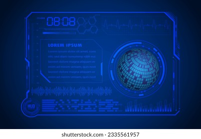 HUD world circuit board future technology, blue hud cyber security concept background