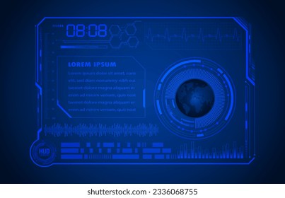 HUD World circuito board tecnología futura, fondo de concepto de ciberseguridad de color azul