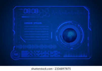 HUD world circuit board future technology, blue hud cyber security concept background