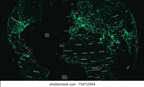 HUD World Map With Global Technology And Telecommunication Network