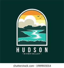 Hudson River Valley Emblem Patch Logo Illustration On Dark Background