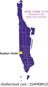 Hudson Yards neighborhood location on map of Manhattan, New York City