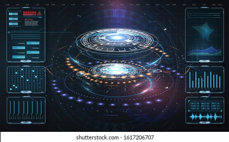 HUD,UI, UX . Abstract virtual graphic touch user interface. Vector science abstract. Futuristic user interface with digital infographics and data charts vector electronic scifi hologram concept.