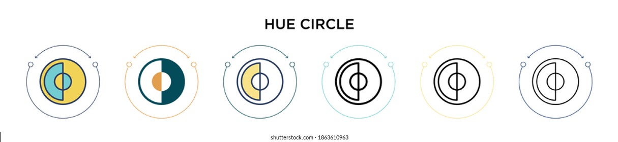 Hue circle icon in filled, thin line, outline and stroke style. Vector illustration of two colored and black hue circle vector icons designs can be used for mobile, ui, web