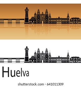 Huelva skyline in orange background in editable vector file