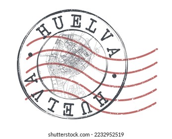 Huelva, Spain Stamp Map Postal. Silhouette Seal Roads and Streets. Passport Round Design. Vector Icon. Design Retro Travel National Symbol.