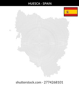 Huesca map outline featuring Spain flag representation
