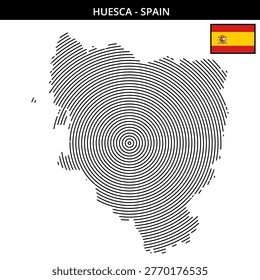 Huesca map outline with unique circular strokes