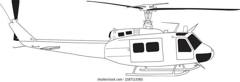 Huey UH1H Helicopter Vector Black