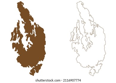 Huftaroy island (Kingdom of Norway) map vector illustration, scribble sketch Huftaroy map