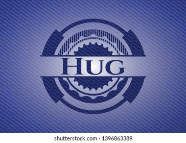 Hug badge with denim texture. Vector Illustration. Detailed.