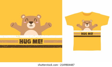 Hug bear cartoon tshirt concept design