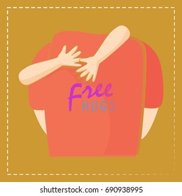 Hug between two person, 'free hugs'.