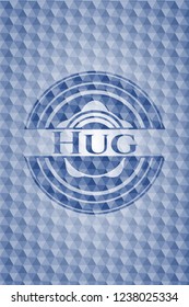 Hug blue badge with geometric background.