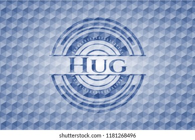 Hug blue emblem with geometric pattern background.