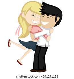 Hug collection - Lovely couple is embracing and smiling (a blonde girl and a black haired boy).