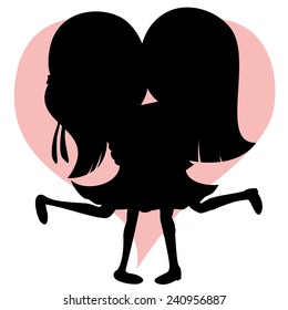 Hug collection - Lovely girlfriends are embracing and smiling (silhouette).