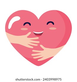 hug day illustration with heart hugging himself vector isolated