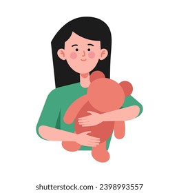 hug day illustration with woman hugging a teddy bear vector isolated