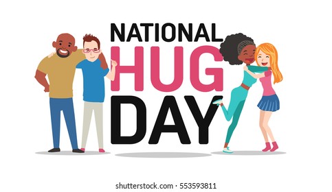 Hug day poster with best friends. Vector illustration