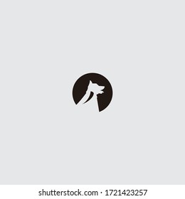 Hug Dog Vector Logo Illustration. Dog silhouette with spot on the body, but the spot could be as a human hand who hold the dog. it's good for Pet logo, veterinary, or dog lover logo.