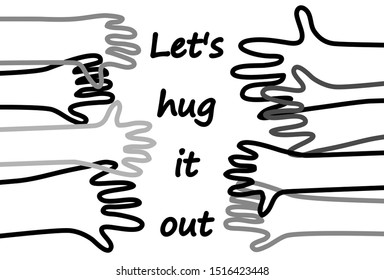 Hug doodles lines hands horizontal poster with positive sign