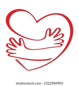 Hug or embrace hands makes up the heart. Vector love symbol on a transparent background