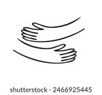Hug hands doodle outline hand drawn logo icon sign Cute cartoon . Vector illustration