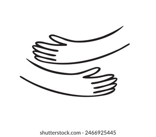 Hug hands doodle outline hand drawn logo icon sign Cute cartoon . Vector illustration