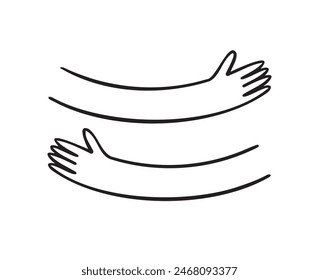 Hug hands doodle outline hand drawn logo icon sign Cute cartoon . Vector illustration