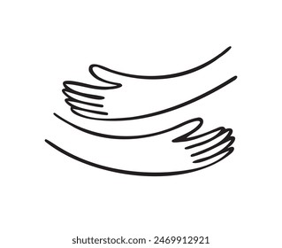 Hug hands doodle outline hand drawn logo icon sign Cute cartoon . Vector illustration