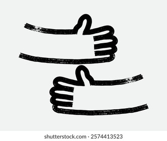 Hug hands doodle outline hand drawn logo icon sign Cute brush stroke. Grunge bold brush drawn line vector. Black ink dirty texture. Vector black hand drawn logo illustration.